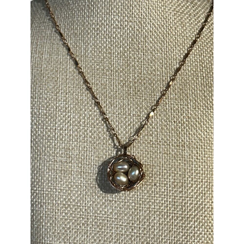 Copper Birds Nest necklace3 pearl eggs 20 inch chain handmade